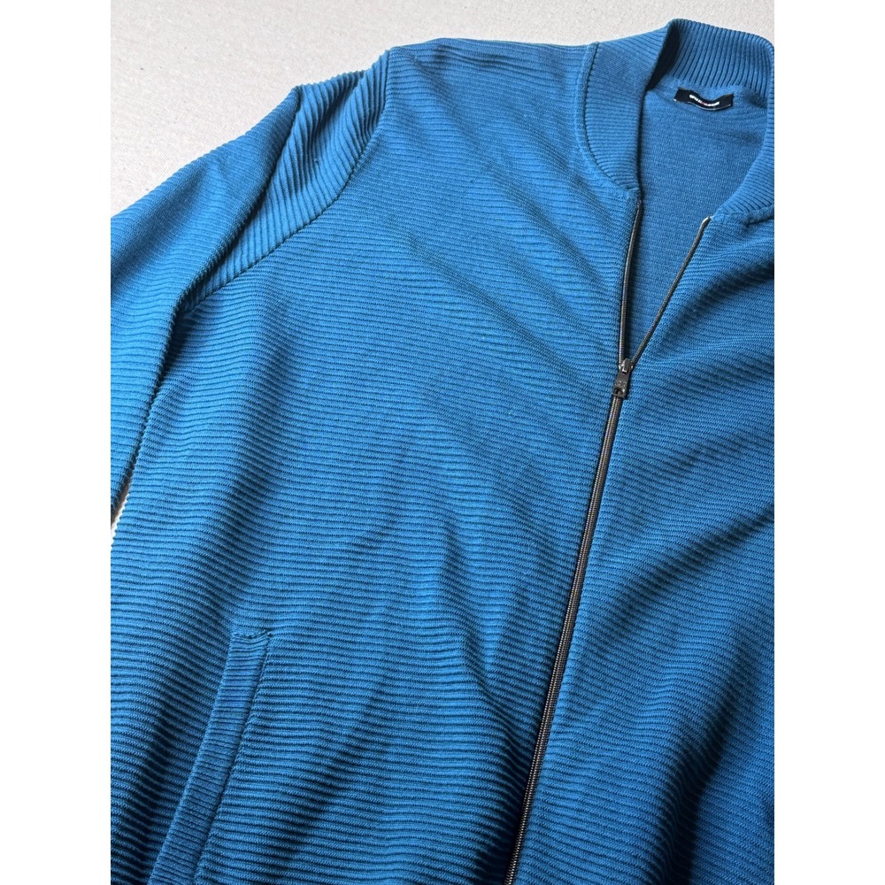Walbusch Blue Cotton Full Zip Knit‎ Sweater Men's 3XL Euro Minimalist Dad Core
